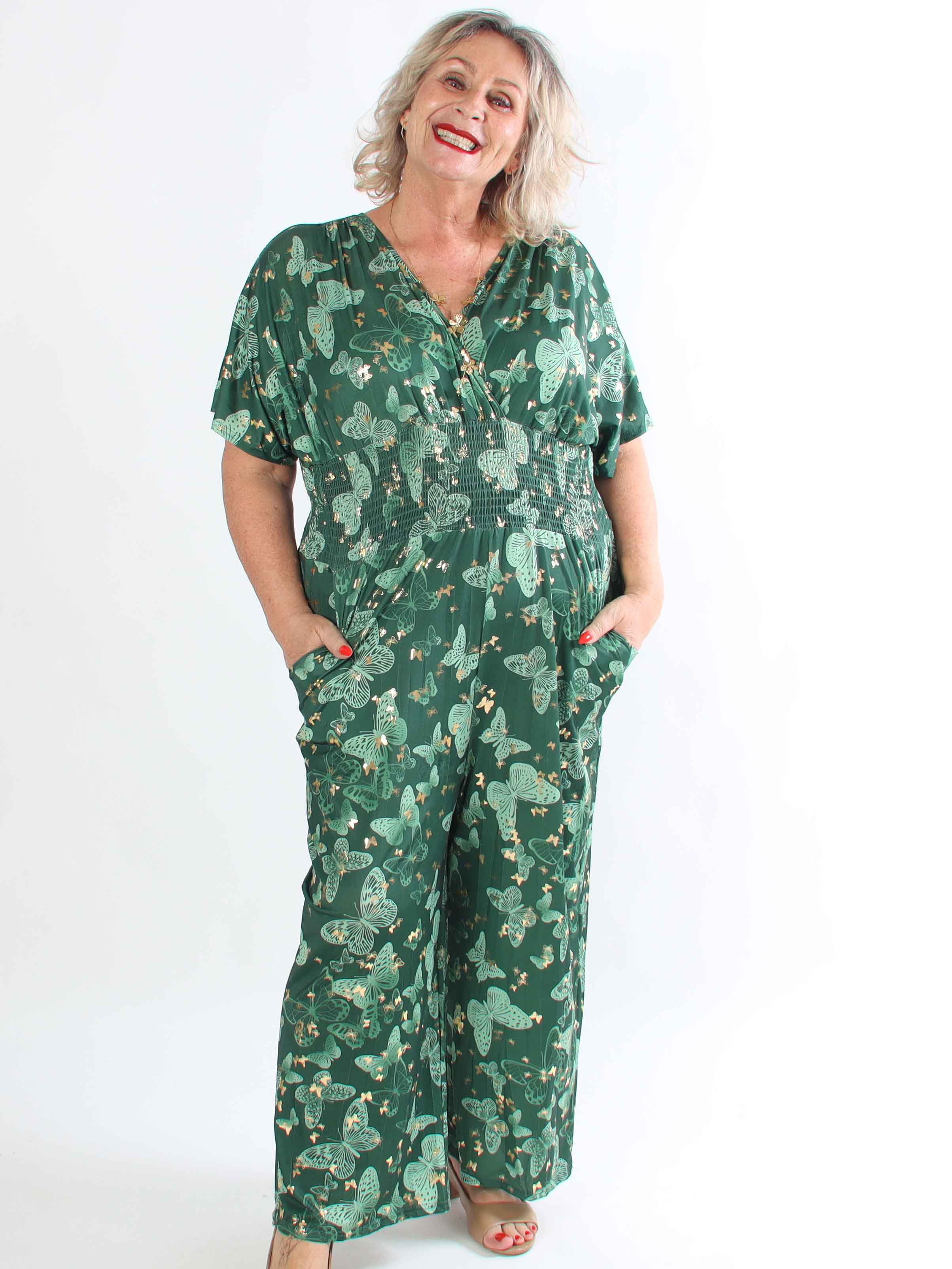 Pams Butterfly Jumpsuit - Elastisk plus size buksedragt i sommerfugleprint